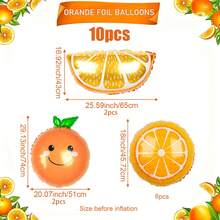 10 pièces Ensemble de ballons en feuille d'aluminium orange, comprenant des oranges souriantes, des tranches d'orange, convenant à la décoration de fête orange, la décoration thème fruits, la baby shower, l'anniversaire, le thème citron d'été, le photobooth - Multicolore - Voir 2