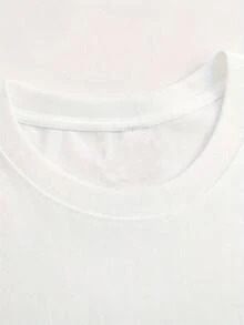1 pieza. Camiseta suave para mujer con acabado vintage desgastado, diseño de patrón 'YEE HAW' de estilo casual occidental, tejido de punto cómodo, perfecta para primavera y verano, blanca con detalles en azul y naranja, ropa casual de verano. | Estilo Casual Juvenil | Cuello de Cuerda, Conjuntos de Verano para Mujer, Tops 180g 100% Algodón - Blanco - Ver 3