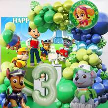Green Paw Print Style Foil Number Balloons, Including Light Green, Green And Blue, Suitable For Birthday Party Decoration, Happy Birthday Balloon Set, Ideal For Adult Birthday Party Wall Decoration Balloon Set - View 5
