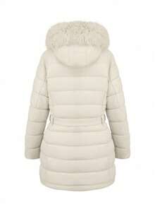 Risissida Women's Autumn/Winter Thickened Down Jacket With Fleece Hood, Plus Size Warm Coat - Ice White - View 2