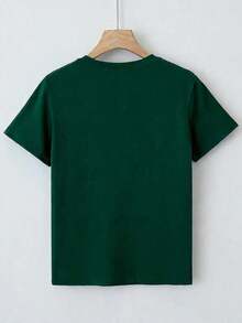 Women's Solid Color T-Shirt, Round Neck And Short Sleeves, For Everyday Use And Minimalist Style - Dark Green - View 2