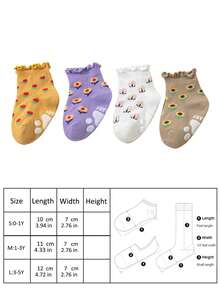 4 MORE WEI 4 đôi tất cổ cao chống trượt viền ren cho bé, tất cotton họa tiết hoa nhí tươi tắn cho bé, thoáng khí và không gây khó chịu. - Nhiều màu - Xem 9