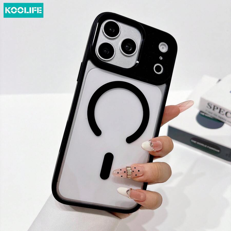 Koolife 1件装黑色磁吸透明手机壳，彩色边框防震保护套，兼容苹果17/17pro/17promax/16/15/14/13/12/11