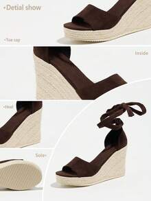 Giày sandal đế xuồng cao gót cho nữ, sandal đế xuồng quai chéo đan, giúp tăng chiều cao và độ dài chân, sandal cao gót kiểu dáng nghỉ lễ. - Cà phê nâu - Xem 8