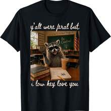 Y'all Were FERALs But I Low Key Love You Raccoon Iced Coffe T-Shirt - Black - View 1