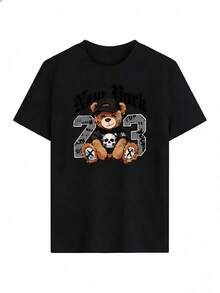 Grunge Style Short Sleeve T-Shirt With Number "73", Fashionable Short Sleeve T-Shirt For Spring And Summer 2026, Made In Mexico, 180 Grams. Cartoon Print, Couple Design, Suitable For Indoor Or Outdoor Wear. Crew Neck, Unisex, Ideal For Office And Leisure. One-Pack. - BK-P631577SLNDXZGY411 - 查看 2