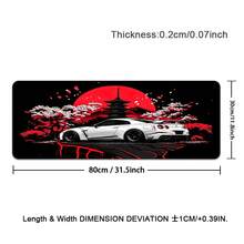 1pc Large-Sized Esports Gaming Mouse Pad, Red Moon Cherry Blossom Sports Car And Wind Pattern, Rubber-Bottom Large-Size Desk Mat Office Desk Accessory, Computer Decorative Accessory Desktop Decor Gaming Mouse Pad, An Ideal Gift For Gamers - View 9