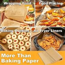 SOKANY 50/100pcs Disposable Air Fryer Parchment Paper Liners, Waterproof, Oil-Proof, Non-Stick, Easy To Clean, Suitable For Baking, Roasting, Frying And Steaming, Natural Unbleached Color, Essential Accessory For Home Kitchen And Air Fryer - Camel - View 8