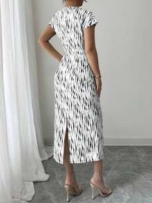 Vestido vintage con estampado floral elegante para ir al trabajo y de vacaciones - Blanco - Ver 2