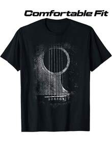 Camiseta de hombre con estampado de guitarra vintage - estilo rock clásico, suave y cómoda para el uso diario, camiseta de manga corta transpirable para amantes de la música en verano, blusas de estilo casual y cómodo para mujer, ideales para fiestas y uso diario, perfectas para vacaciones y momentos de ocio, excelentes para fiestas y vacaciones en familia. - Negro - Ver 7