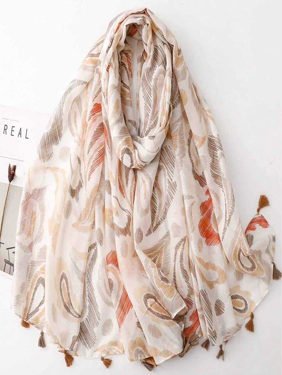 Khăn choàng nữ họa tiết Paisley cổ điển, khăn lụa màu kem họa tiết hoa điều, đa năng dùng khi ở nhà điều hòa, đi du lịch, đi biển. - Rượu sâm banh - Xem 1