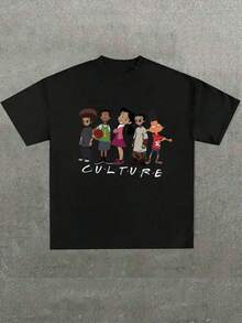 Camiseta de Talla para Hombre, con Estampado Gráfico del Personaje de Dibujos Animados Proud Family (1 Pieza),% Algodón, Estampado Casual, Cuello Redondo, Manga Corta, Camiseta de Algodón de 180g RMKU RBB7 - Negro - Ver 7
