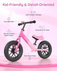 Lilian & Gema Bicicleta de Equilibrio para Niños con Iluminación Colorida, 12'' para Niños de 2 a 5 Años con Asiento y Manillar Ajustables, Regalo de Bicicleta para Niños y Niñas - Rosa - Ver 6