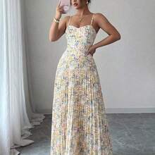 Elenzya Sleeveless V-Neck A-Line Waist Cinched Elegant Romantic Ditsy Floral Dress, Suitable For Resort, Garden Party, Spring/Summer Gathering, Travel - Multicolor - Ver 5