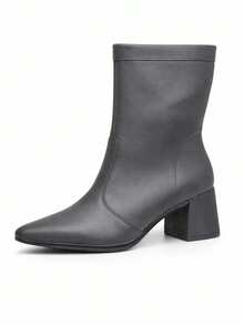 Women's Mid-Calf Boot With Block Heel And Pointed Toe - Comfortable - màu đen - Xem 6