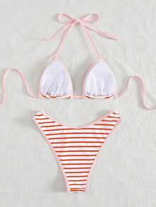 Set de 2 bikinis sexy y de moda en negro y blanco para mujer, ropa de playa de verano para vacaciones - Rojo - Ver 2