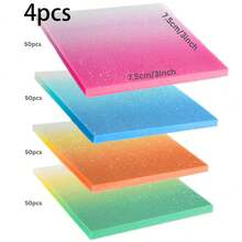 Pink + Blue Gradient Glitter Transparent Sticker Note Paper, Super Sticky Transparent Matte Convenient Advertising N-Times Reusable, Office Student Color Message Book Business Notes, Shiny, Waterproof, Self-Adhesive, No Residue, Transparent, Bookmark, Notebook, Back-To-School Gift, 3 Inches X 3 Inches - Multicolor - View 14
