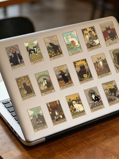 72pcs Vintage Cat Tarot Card Stickers, Notebook, Laptop, Phone Case, Luggage, Helmet, Skateboard Decorative Stickers