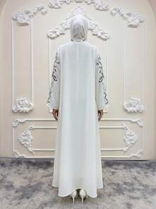Hafizah 时尚刺绣女式长袍开衫 - 白色 - 查看 6