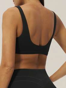 TimeOff 1pc Women V-Neck Backless Solid Color Workout Running Tank Top Sports - Black - View 5