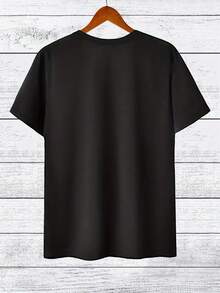 Camiseta manga corta cuello redondo 100% algodón, estampado trendy, tejido ligero y ventilado, estilo moda casual, apta para vida diaria, salidas informales y citas en primavera, verano y otoño - Negro - Ver 2