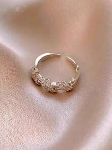 1pc Full Diamond Wrap Open Ring – Adjustable Sparkling Stackable Ring, Statement Summer Holiday Jewellery, Chic Everyday Finger Ring For Women - Silver - View 4