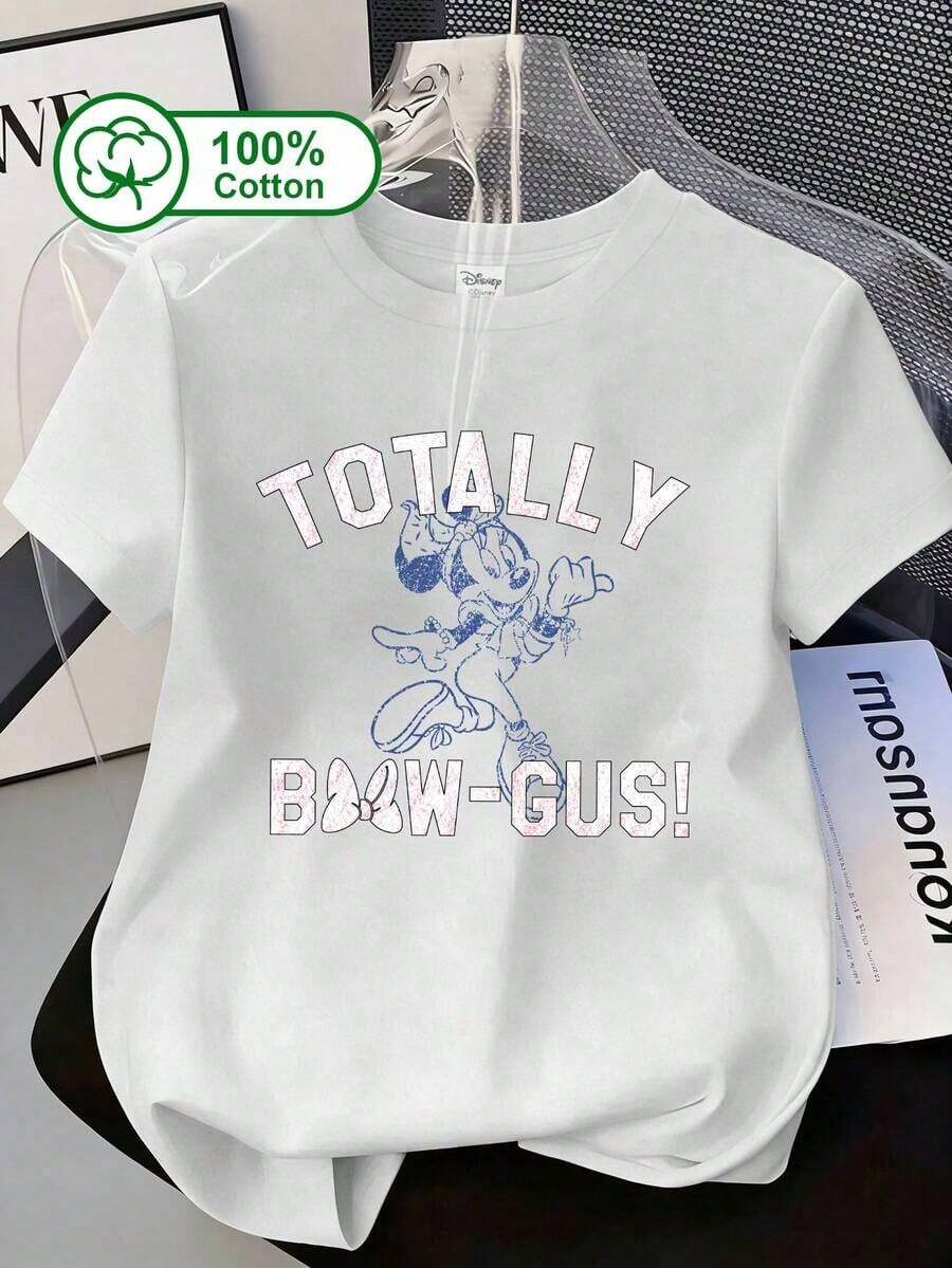 Camiseta de manga corta 100% algodón casual de uso diario para mujer, con estampado de  y la frase "¡TOTALMENTE MARAVILLOSO! ", adecuada para salidas diarias, la escuela y visitas.Ropa de verano, camiseta con gráfico impreso de línea de dibujo de .Blanco |   Diseño exquisito |   Suelto y cómodo |   Fácil de combinar | - Blanco - Ver 1