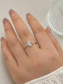 1pc Fashionable Heart Zirconia Open Ring, Sweet Luxury Gold Stackable Rings For Women, Y2K Style Pink & White Heart Zirconia Adjustable Gold Open Ring, Versatile Daily Wear, Multiple Styles Of Heart Drip Oil Rhinestone Rings, Gift For Girlfriend, Jewelry - Multicolor - View 22
