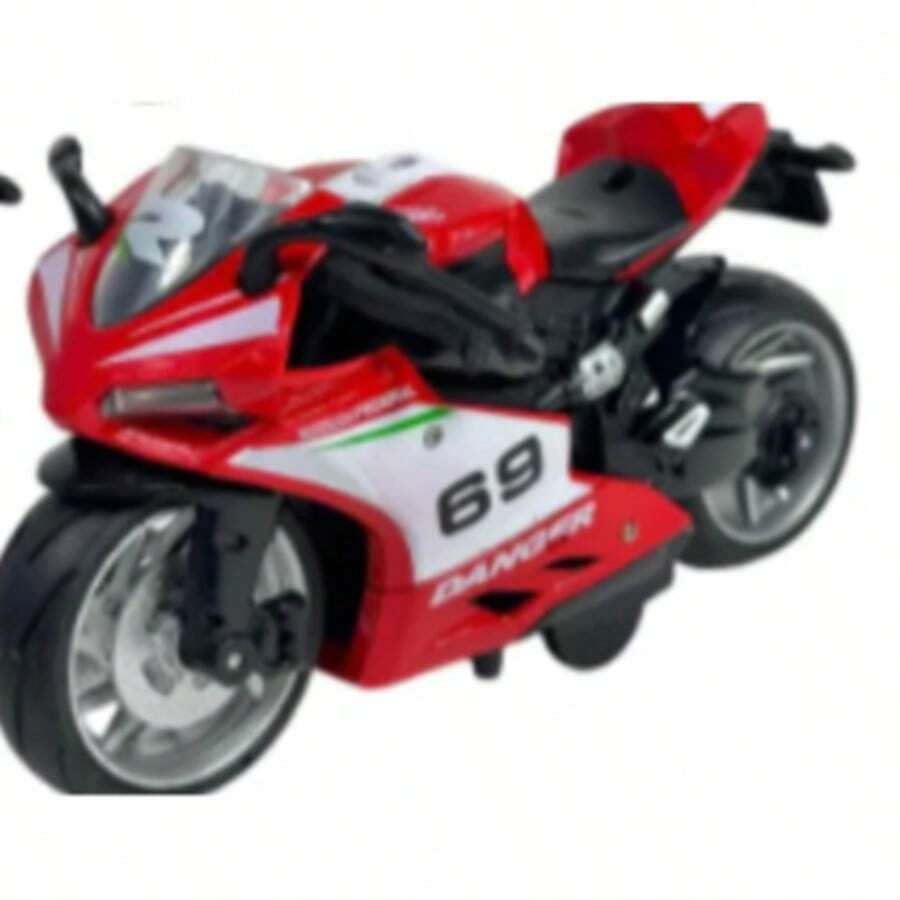 Miniature Diecast Motorcycle Toy For Children And Collectors With Sound, Light, And Friction - 69 RED - View 1