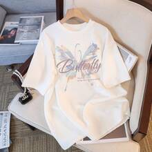 Camiseta blanca de algodón puro de manga corta para mujer, estilo popular de verano 2024, holgada y estilizadora, diseño único. - Negro - Ver 2