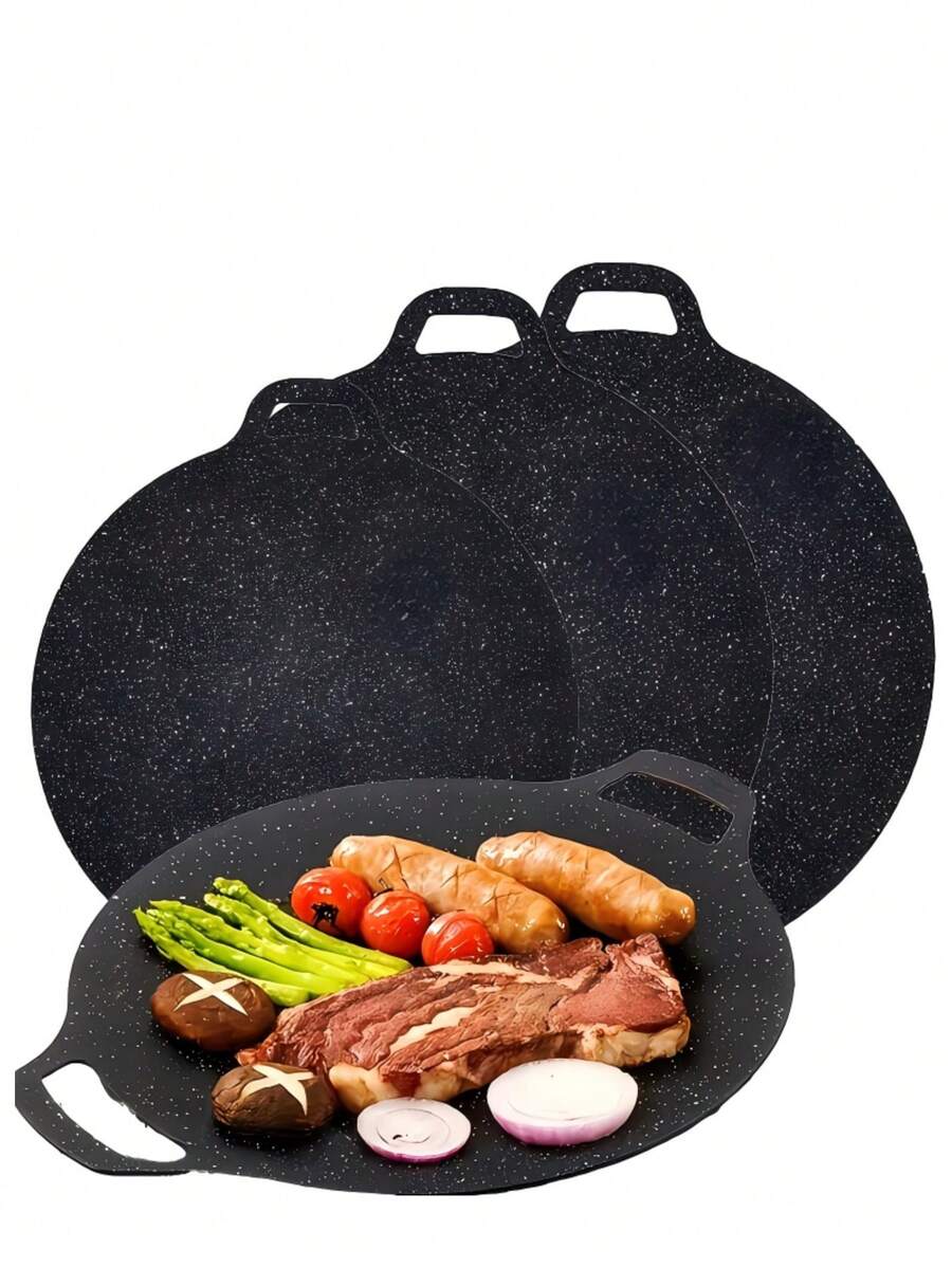 Korean BBQ Iron Plate | Smokeless Cast Iron Grill Pan With Non-Stick Coating, Suitable For Picnics, Home Cooking, And Indoor/Outdoor Grilling - Xem 1