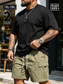 Plus Size 2pcs/Set Men's Crew Neck Short Sleeve T-Shirt, Summer Outdoor Top, Suitable For Outdoor And Sports Wear, Gift For Boyfriend - Multicolor - View 1