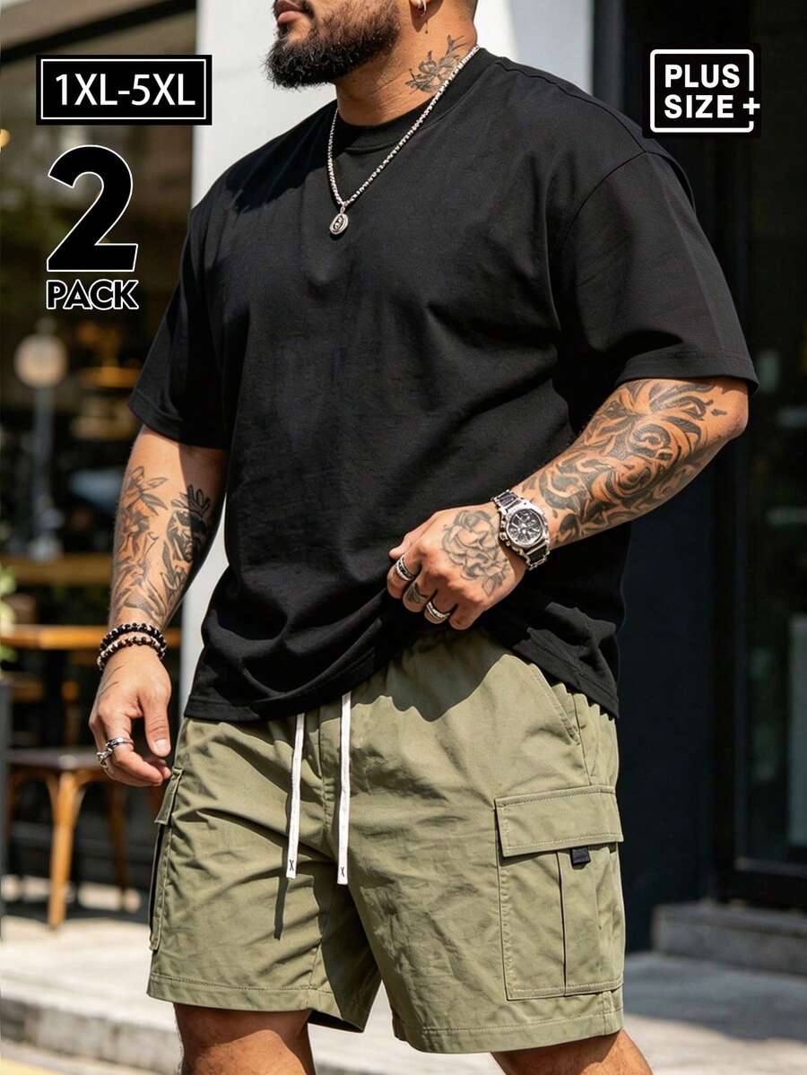 Plus Size 2pcs/Set Men's Crew Neck Short Sleeve T-Shirt, Summer Outdoor Top, Suitable For Outdoor And Sports Wear, Gift For Boyfriend - Multicolor - View 1