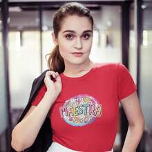 Genérico Playera de Mujer 1 Pza con Estampado para Maestras Estilo Retro |   Día del Maestro |   Playera 100% Algodón y Manga Cortashort-sleeve T-shirt / short-sleeve tee - Rojo - Ver 3