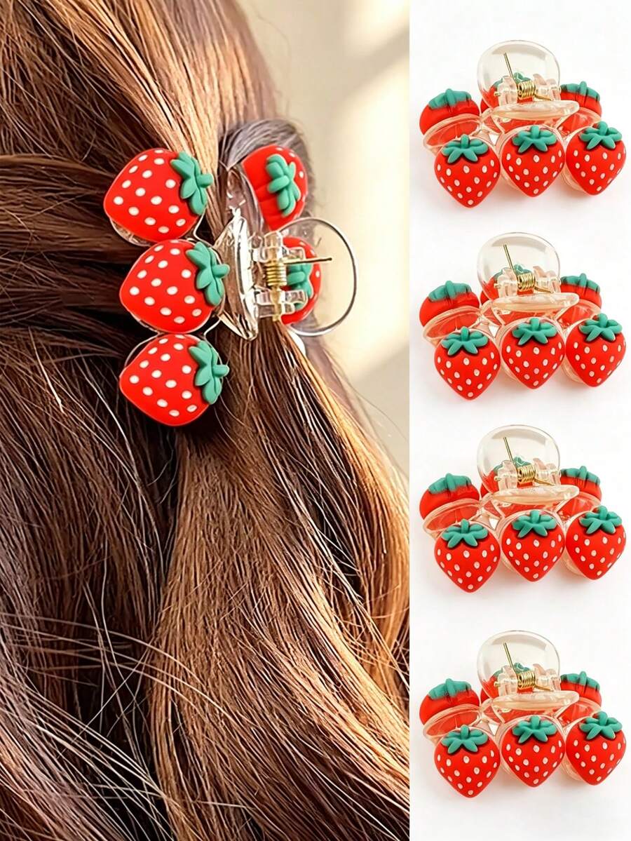 1 chiếc kẹp tóc hình quả dâu tây nhỏ dành cho nữ, phụ kiện tóc thời trang. - Nhiều màu - Xem 1