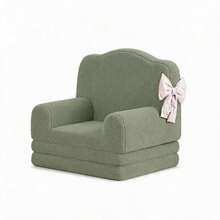 Sillón infantil convertible con diseño de corona – Sherpa suave y funda lavable – Silla cómoda y cama plegable para niños y niñas – Ideal para sala de juegos y guardería - Verde - Ver 1