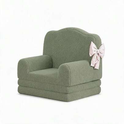 Sillón infantil convertible con diseño de corona – Sherpa suave y funda lavable – Silla cómoda y cama plegable para niños y niñas – Ideal para sala de juegos y guardería