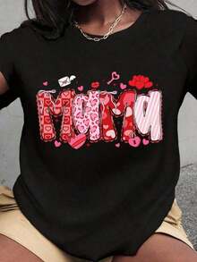 Camiseta de San Valentín para Mujer - Camiseta con Corazón Rojo Brillante y Diseño de Corazones Rosados para el Día de la Madre y San Valentín - Negro 1 - Ver 7