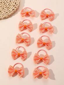 5pcs/10pcs Girls Elegant Checkerboard Bow Hair Scrunchies, Orange Tones, Suitable For Daily, Vacation, Graduation Season Decoration And Gifts - Multicolor - View 3