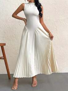 Vestido elegante de línea A ajustado con pliegues para mujeres - Albaricoque - Ver 3