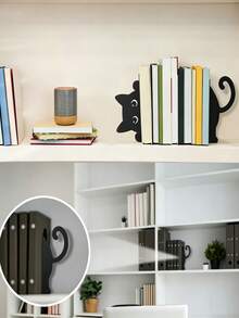 Cute Cat Metal Bookends Iron Kitty Book Holders Office Library Desk Decoration Perfect Gift For Book Lovers Readers Students Teachers Home Shelves Organizer - Multicolor - View 5