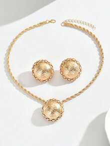 3pcs Geometric Circle Pattern Metal Chain Circle Stud Earrings & Pendant Versatile Jewelry Set - Yellow Gold - View 4