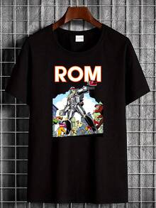 Unisex T-Shirt Made Of Pure Cotton, Men's  Aesthetic Loose Standard Fit Printed Rome Space Knight Shirt Comics Art Retro Character Dire Ghost Man Comfortable Top For Casual Clothing Breathable Fashion Designer Clothing Lightweight Comfortable Skin Friendly Casual Daily Clothing T, Summer T-Shirt, Blouse, Basic Tops, Tops, Creative Design, Outdoor Play, Cool Style, Fun Design, Great For Outdoor Play, Creative Design, Outdoor Play, Cool Style, Fun Design, Great For Outdoor Play - Black - View 5