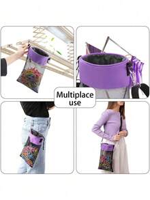 Bolsa de pinzas de ropa de malla con ganchos, cierre con cordón, bolsa de pinzas de ropa de boca ancha, cordón, pinzas de ropa, pinzas de madera, bolsa de almacenamiento de pinzas de ropa de lona - Multicolor - Ver 7