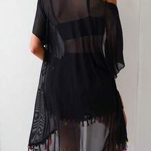 Swim Vcay 4pcs/Set Tassel Cover Up, Swim Trunks, And Basic Bikini Swimsuit Set For Beach Vacation For Summer - Beis - Ver 5