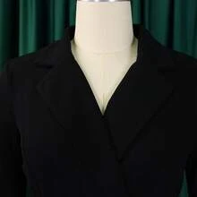 Nuevo Vestido Mujer Otoño Invierno Estilo Europeo Americano Cuello Blazer Plisado Elegante Estilo OL - Negro + cinturón - Ver 5