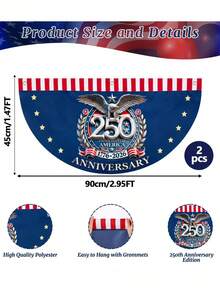 2面1776-2026自由旗帜周年纪念爱国扇形旗帜,红白蓝装饰。适用于爱国主题户外花园、家庭聚会装饰、独立日装饰和门廊装饰。 - 多色 - 查看 3