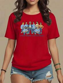 Group Of Friends With A Strong Attitude Symbolizing Unity, Freedom And Youthful Energy Captured In A Unique Illustration For A Women's T-Shirt Made Of Soft, Comfortable And Modern 100% Cotton Fabric, Maija Woman. - 紅色 - 查看 8