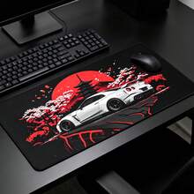 1pc Large-Sized Esports Gaming Mouse Pad, Red Moon Cherry Blossom Sports Car And Wind Pattern, Rubber-Bottom Large-Size Desk Mat Office Desk Accessory, Computer Decorative Accessory Desktop Decor Gaming Mouse Pad, An Ideal Gift For Gamers - View 4