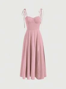 Vestido con abertura y lazo floral - Rosa Pálido - Ver 1